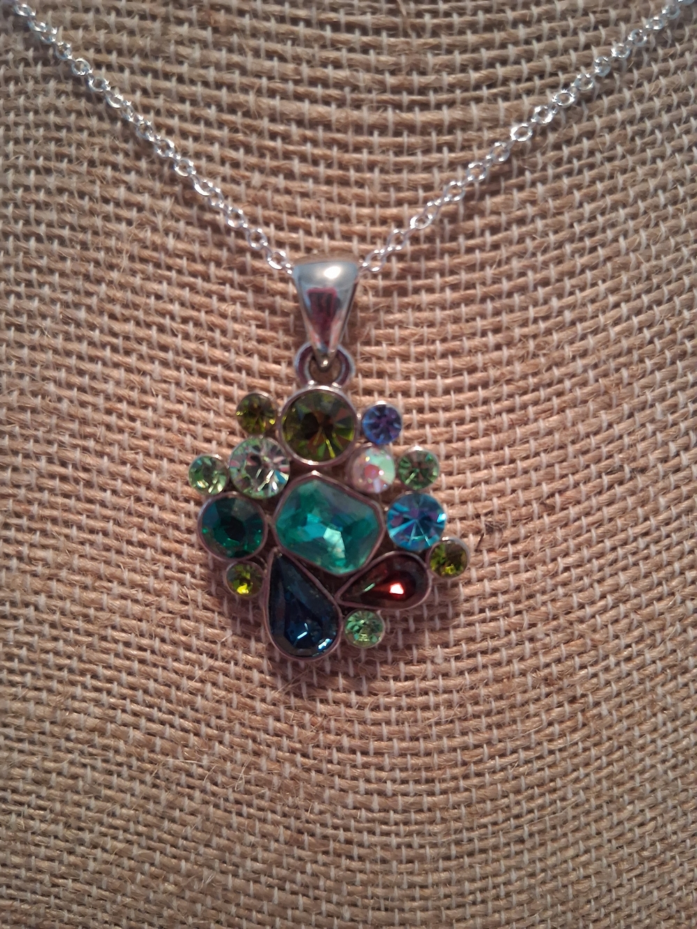 Lia Sophia Teal, Blue, Green & Red Crystal Cluster Necklace